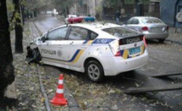 Автомобиль львовских полицейских влетел в дерево из-за поломки (ВИДЕО)