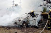 В Днепре легковушка вылетела с проезжей части и загорелась: автомобиль сгорел дотла
