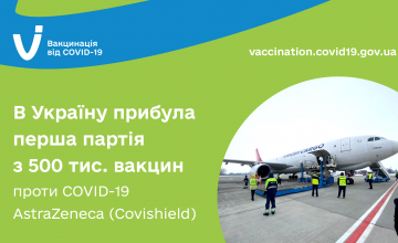 В Україну прибула перша партія з 500 тис доз вакцини проти COVID-19 AstraZeneca (Covishield) 